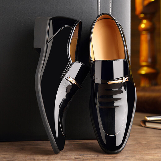 
Shamessi's new business formal leather shoes for men with fleece covers fashionable trendy low-top men's shoes 686 black four-season model 43
