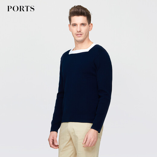 PORTS宝姿毛衣男春款男装衣服长袖圆领套头休闲针织衫男 015-CAMEL/WHITE  L
