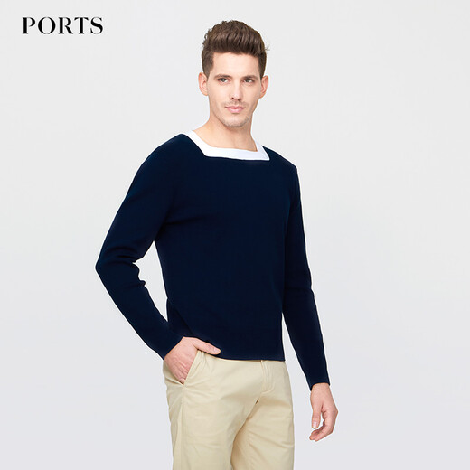 PORTS宝姿毛衣男春款男装衣服长袖圆领套头休闲针织衫男 015-CAMEL/WHITE  L