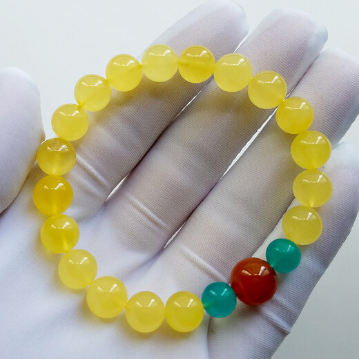 Ouchini Beeswax Bracelet Natural Amber Raw Stone Chicken Oil Yellow with Nanhong Duobao DIY Bracelet for Women's Birthday Gift