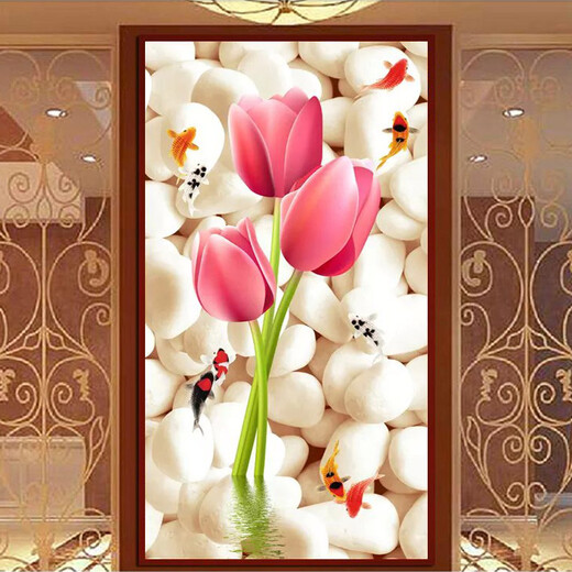 KS CROSS-STTICT SOIR ROOM NOUVEAU style Gold Jade Hall Tulip Nine Nine Fish 48 Couleur complète Entrée de broderie Full Hall Grande broderie 9896 Four-Strand Silk 52x96cm Grille moyenne Impression fraîche Custom Not Return