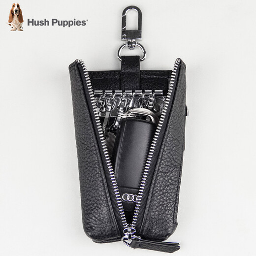 Hush Puppies large capacity key bag for men and women universal multi-functional top layer cowhide key bag soft leather men's key button
