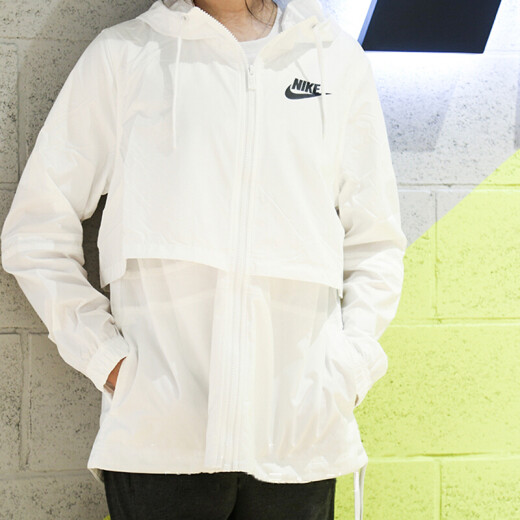 Nike (NIKE) Jacket Women's Spring New Casual Outdoor Sports Comfortable Breathable Hooded Quick-Drying Windproof Jacket DM6180-100 White L