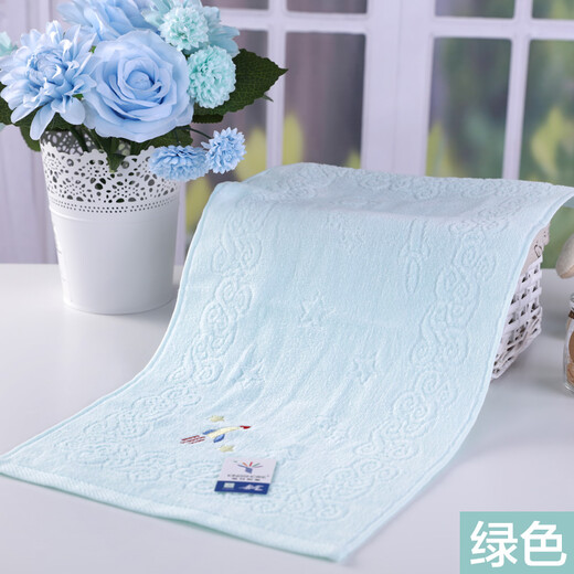 Gold number pure cotton cartoon little rocket children's face wash towel cartoon cut velvet kindergarten face wash towel children's sweat towel soft and water-absorbent 52*27CM 48g green