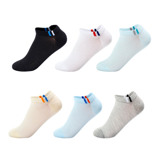 Langsha children's socks summer men's and women's mesh boat socks sweat-absorbent breathable sports thin student socks 6 pairs of mixed colors solid color foot length 22-24cm 10 years and above 35-40 size