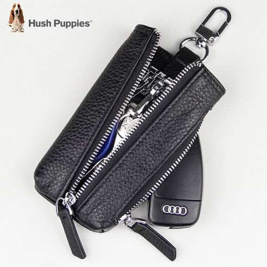 暇步士（Hush Puppies）男士钥匙包真皮时尚头层牛皮钥匙扣多功能软皮锁匙包钥匙包男 黑色