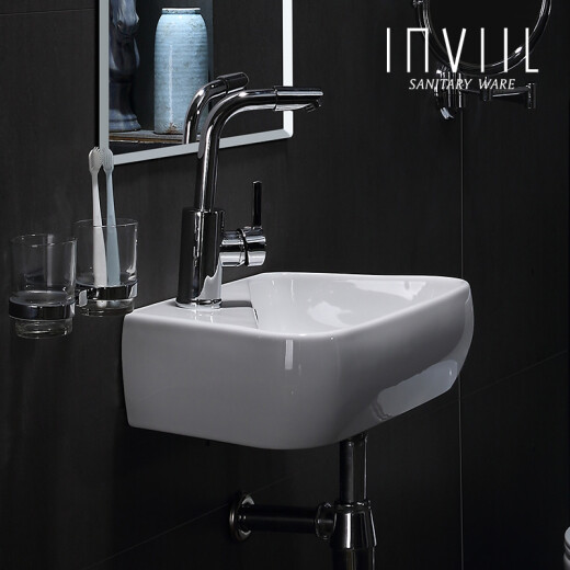 Inviil Mini Wash -Becken kleine Wohnung Badezimmer Hanges Becken Balkon Waschbeckenschale einfache Wand Hanging Eckbecken SJ Hanges Becken 3527 Loch links + Wasserhahn + Voller Zubehör