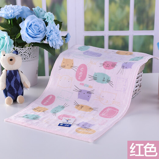 Gold number pure cotton home textile household women's and children's face towel Cartoon kitten children's face towel kindergarten children's towel Wu Nian double-layer gauze soft and water-absorbent 52*28CM blue