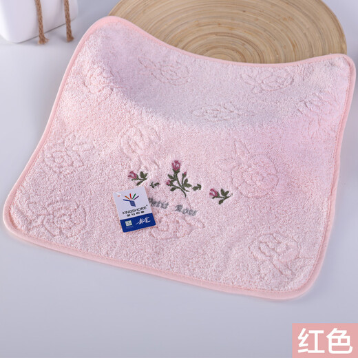 Gold size pure cotton embroidered household small square towel for couples, small face towel for children and ladies, square towel, large square towel, soft, absorbent, thick and durable 33*33CM red