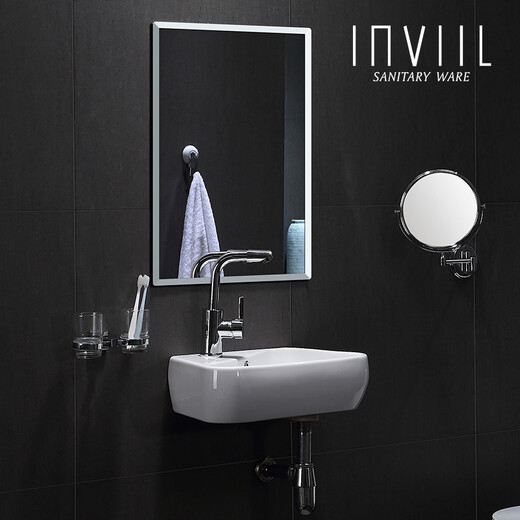 Inviil Mini Wash -Becken kleine Wohnung Badezimmer Hanges Becken Balkon Waschbeckenschale einfache Wand Hanging Eckbecken SJ Hanges Becken 3527 Loch links + Wasserhahn + Voller Zubehör