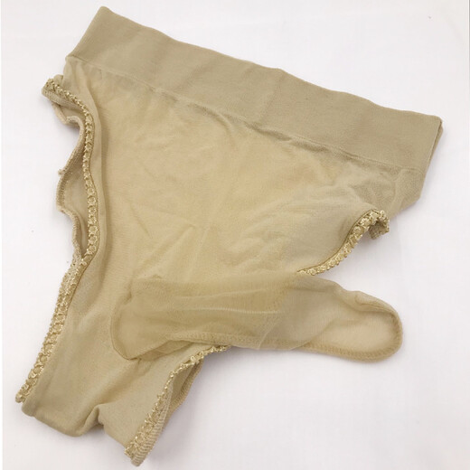 Private Shang Fully Transparent Men's Underwear Front Sleeve Silky Briefs Transparent Large Elastic Thin Tight Thong Belt Sleeve Underwear Stockings Sleeve 160Jin Jin equals 0.5kg Inside Flesh Color Sleeve Front Opening