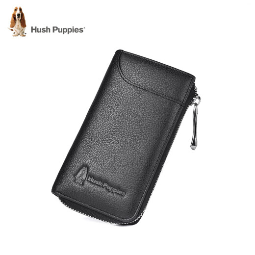 Hush Puppies key bag men's ID bag bank card access control card two-in-one genuine leather card bag portable key chain storage bag black HC-1811007W-577
