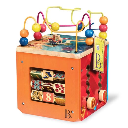 【7成新】B.Toys 比乐 水底动物园活动木立方 多功能木制百宝箱玩具 轨道串珠 认识图形数字 早教 1岁+  BX1369Z