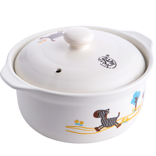 Clay pottery small zebra Ruyi soup pot 2100ml glaze color wide mouth shallow casserole open fire stew soup pot Lian sister same style