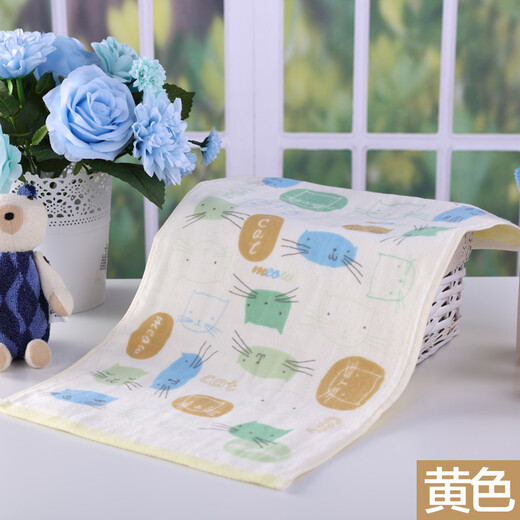 Gold number pure cotton home textile household women's and children's face towel Cartoon kitten children's face towel kindergarten children's towel Wu Nian double-layer gauze soft and water-absorbent 52*28CM blue