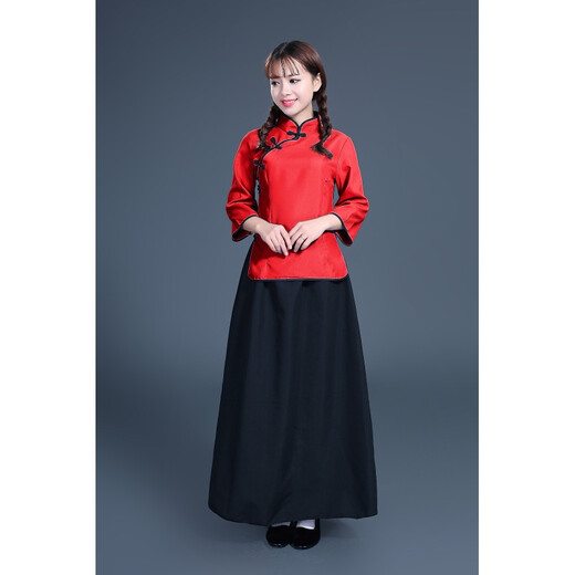 Xining XINING May 4th Youth Wear Women's Mao Suit Men's Class Uniform Republic of China Style Women's Wear Republic of China Student Wear Women's Clothing Performance Clothing Blue Top + Mid Skirt XL
