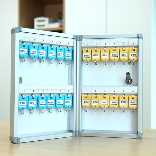 Deli 24-position aluminum alloy key management box, lock key organization safe box storage cabinet/key box/emergency key cabinet wall-mounted/key card with keys Silver
