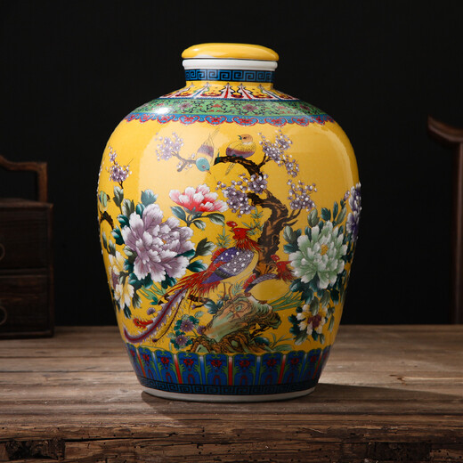 Junxiang Jingdezhen ceramic wine jar wine jar with faucet wine bottle soaking wine jar wine storage jar 10 Jin Jin equals 0.5 kg 20 Jin Jin equals 0.5 kg 30 Jin Jin equals 0.5 kg 50 Jin Jin equals 0.5 kg Packed with sealing cover yellow (no holes) 10 Jin Jin equals 0.5 kg Packed