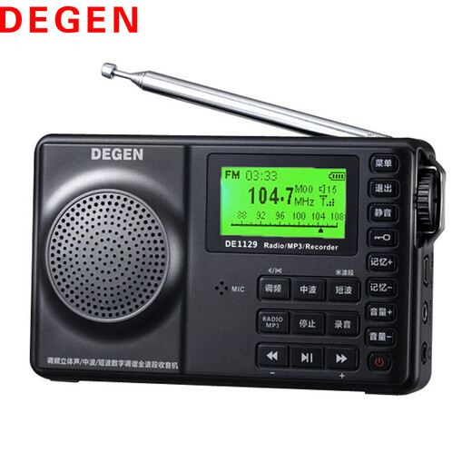 DeGEN DE1129 radio, seniors, full band portable rechargeable stereo player, pocket recorder, mini, seniors, card speaker, black
