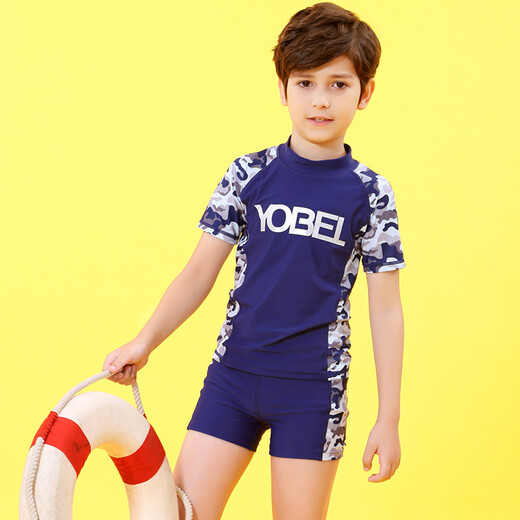 YobelYOBELl new children's split swimsuit, beach sunscreen, hot spring vacation, comfortable and breathable swimsuit set, long-sleeved five-quarter pants 14A