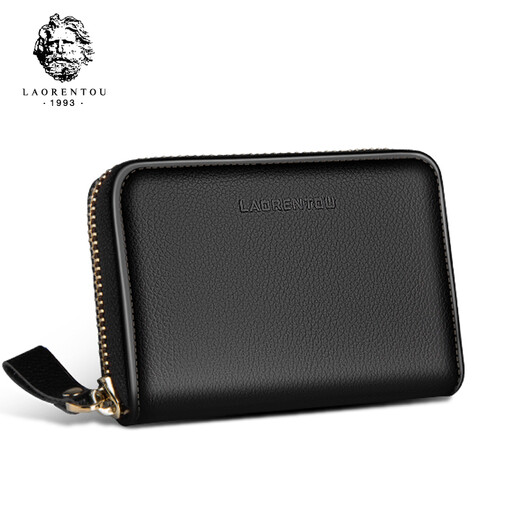 Old man's head men's card holder multifunctional genuine leather wallet first layer cowhide simple large capacity coin purse multiple card slots youth card holder 321J005L9A black