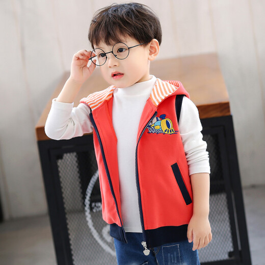 Brightbearbaby Little Bear Children's Clothing Fashion Spring and Autumn New Korean Version Children's Vest Small and Medium-sized Children's Jacket Vest Boys' Vest Baby Hooded Vest Trendy Orange 1366 Boys' Vest Clothing Label 120, Recommended height is about 115cm, according to standard height and weight