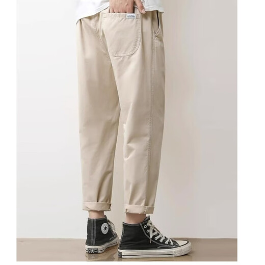 Woodpecker casual pants for men in summer new loose breathable straight workwear trendy brand youth nine-point long pants for men 9904 black M