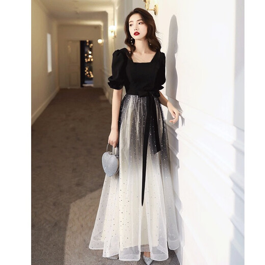 Maxbeth banquet evening dress for women new black long temperament can be worn on the host choir performance suit Black 3XL