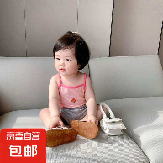 女宝宝吊带内穿儿童卡通上衣冰丝打底夏季婴儿小背心薄款外穿T恤 甜美粉 90