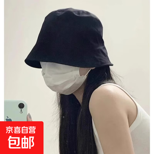 Black fisherman hat for women 2025 new summer cover face small plain face high-end spring and autumn fisherman bucket hat black main picture one size adjustable (54-58cm)