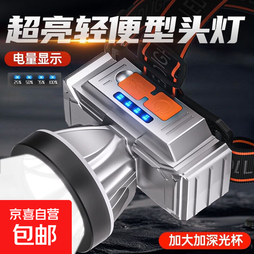 Ultra-long battery life, strong headlight, high brightness, long-range charging, outdoor large-capacity lithium battery, ultra-long battery life, 400 mAh built-in lithium battery, electric display model, silver
