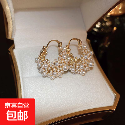 Real gold electroplated silver needle pearl hollow earrings, Valentine's Day gift for girlfriend, earrings, fashionable and versatile earrings, earrings - gold (real gold electroplating)