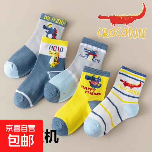 5 pairs of children's socks for spring, autumn and winter, boys and girls, cute cartoon Ds dragon students, middle and older children's casual socks, 1 pair of random M (6-8 years old)