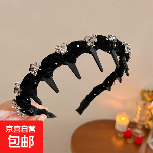 Temperament rhinestone velvet webbing tooth headband women's hair pressing face wash headband high skull top broken hair finishing artifact hair accessory black headband