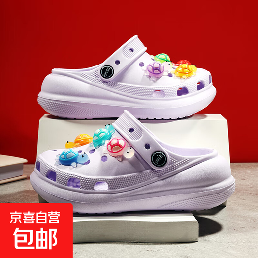 Nuevo verano Luminoso Personalidad Hole de niña Zapatos Little Turtle Super suave, ligero transpirable, no olor a las sandalias púrpura 36 Longitud interna aproximadamente 21.6