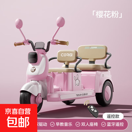 Le tricycle de moto électrique pour enfants peut asseoir des adultes, des hommes et des femmes, une voiture pour bébé, une voiture jouet télécommandée à double chargement pour enfant, rose Sakura, configuration supérieure + télécommande + batterie 12v7a