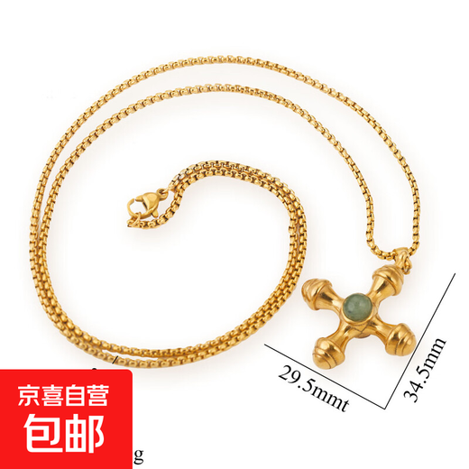 不锈钢项链欧美风复古金色十字架项链百搭小众设计感毛衣链锁骨链 绿东陵（自然纹） 链长：60cm