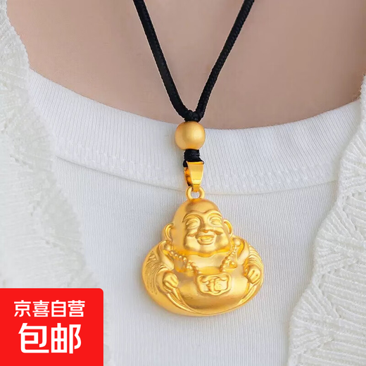 24k gold-plated ancient Buddha Maitreya Buddha with a big belly, new Chinese style hollow Laughing Buddha sweater chain with the word 