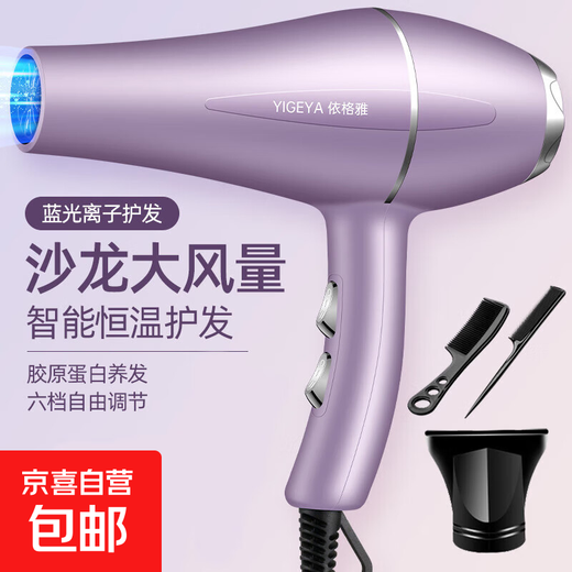 Hair salon strong wind hair dryer household high-power quick-drying blue light negative ion hair dryer hot and cold wind hair care mute hair care strong wind elegant purple free 3