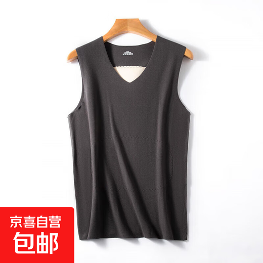 Autumn and winter men's seamless thermal vest base underwear plus velvet thickening slim double-sided brushed sleeveless men's vest men's dark gray 3XL (140-160Jin Jin equals 0.5 kg)