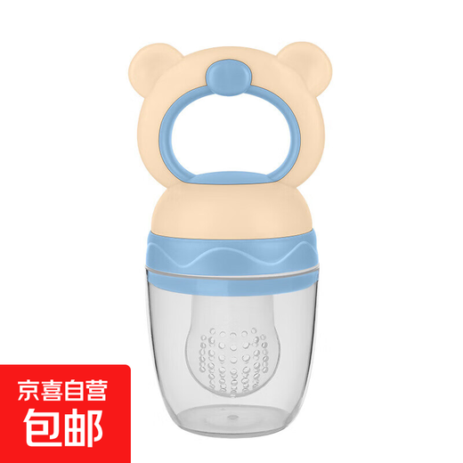Baby bear bite fruit food supplement fruit and vegetable silicone mesh bag pacifier baby feeding blue M 1 pack