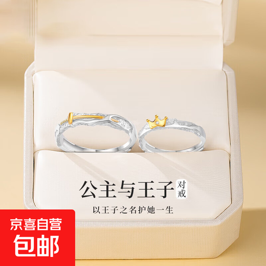 Princess and Prince Couple Ring 999 Pure Silver Ring Birthday Chinese Valentine's Day Gift for Girlfriend and Boyfriend Princess and Knight 999 Pure Silver-Men's Ring Original Gift Box