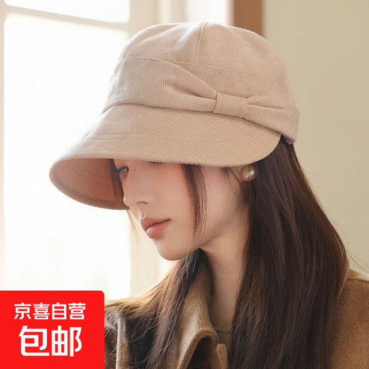 Japanese autumn and winter hats for women, fashionable and versatile basin hats, Korean style warm peaked caps, large brim, face-showing small equestrian hats XYH-3 beige bow equestrian hat