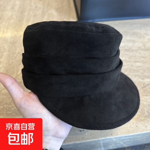 Fashionable Solid Color Equestrian Hat Suede Flat Top Peaked Cap Women's Casual and Versatile Japanese Spring and Autumn Octagonal Hat Shows Small Face Fashion Solid Color Equestrian Hat Black One Size