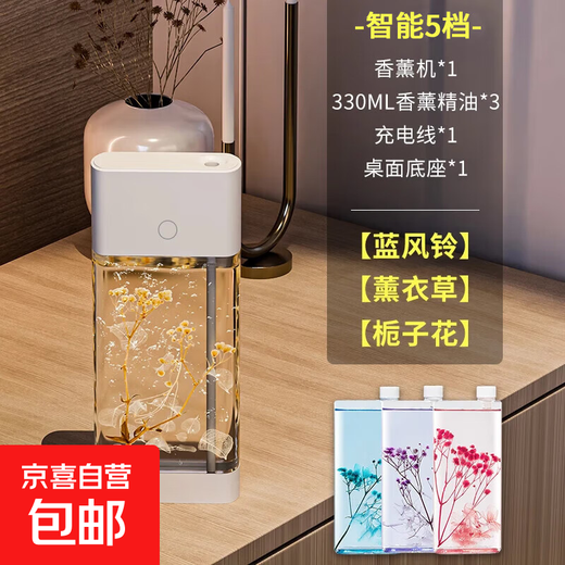 Aromatherapy machine, automatic fragrance sprayer, large capacity, home bathroom, toilet, long-lasting deodorization, rapid fragrance increase, air freshener, portable hotel room, living room, bedroom, advanced fragrance E package, smart 5 levels + 3 bottles of essential oil, lifetime warranty