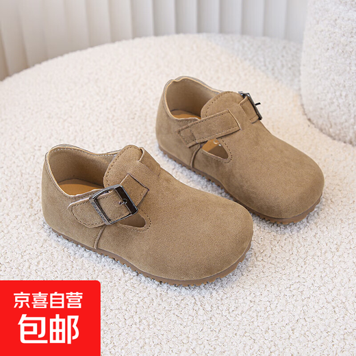 Children's Birkenstock Shoes 2025 Spring and Autumn New Girls' Shoes Boys Soft Soled Retro Small Leather Shoes Baby Shoes Khaki Color Size 26 Inner Length 16.0cm