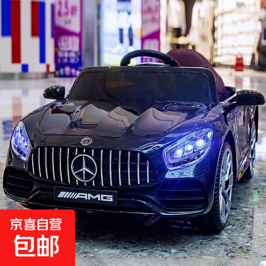 Children's electric car four-wheel drive car for boys and girls with remote control toy car that can sit in a baby stroller. Painted black four-wheel drive + 12V super large + remote control swing + music Bluetooth + leather seat soft wheel