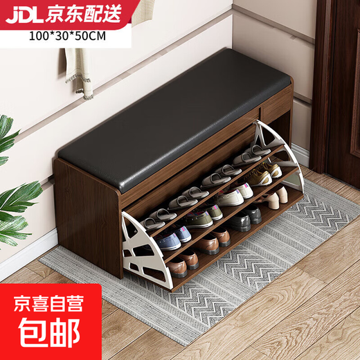 Shoe-changing stool at home, shoe cabinet and stool at the door, integrated bucket shoe rack, entrance good storage rack, drawer boot seat, 100cm wilderness oak color