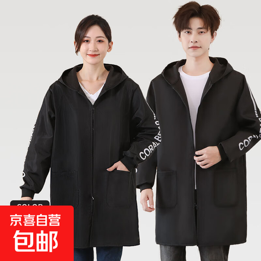 Winter velvet waterproof smock outer wear work clothes durable dustproof men and women long-sleeved oil-proof kitchen smock 801 velvet black 4XL recommended 140 180Jin Jin equals 0.5 kg