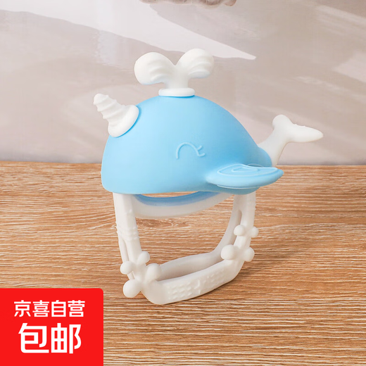 Teething Baby Food Grade Silicone Latex Toothbrush Teething Stick Teething Stick Teething Device Anti-Eating Hand Teether Pacifier Whale Blue and White Color Matching 1 Pack